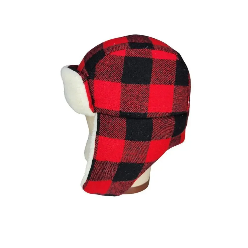 Levi's Plaid Trapper Hat Red Black Sherpa Faux Fur Winter Quilted Wool